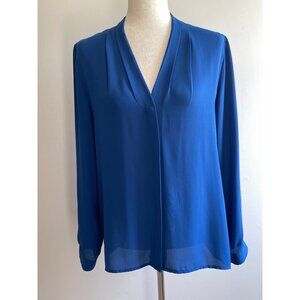 Violet & Claire Button Up Blouse Womens M Blue V-Neck Dress Shirt 100% Polyester